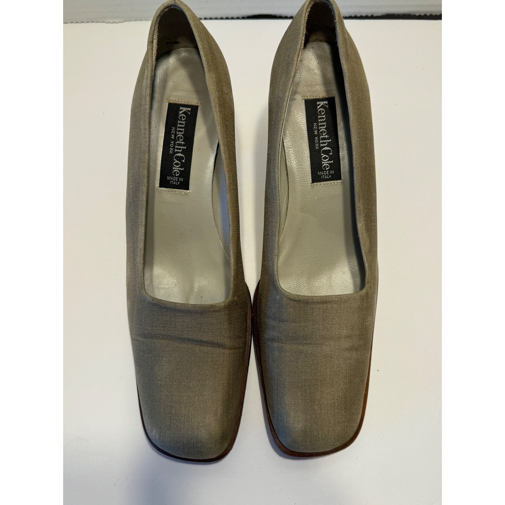Kenneth Cole New York Vintage 90s Chunky Square Toe Block Heel Pumps Olive 7.5M